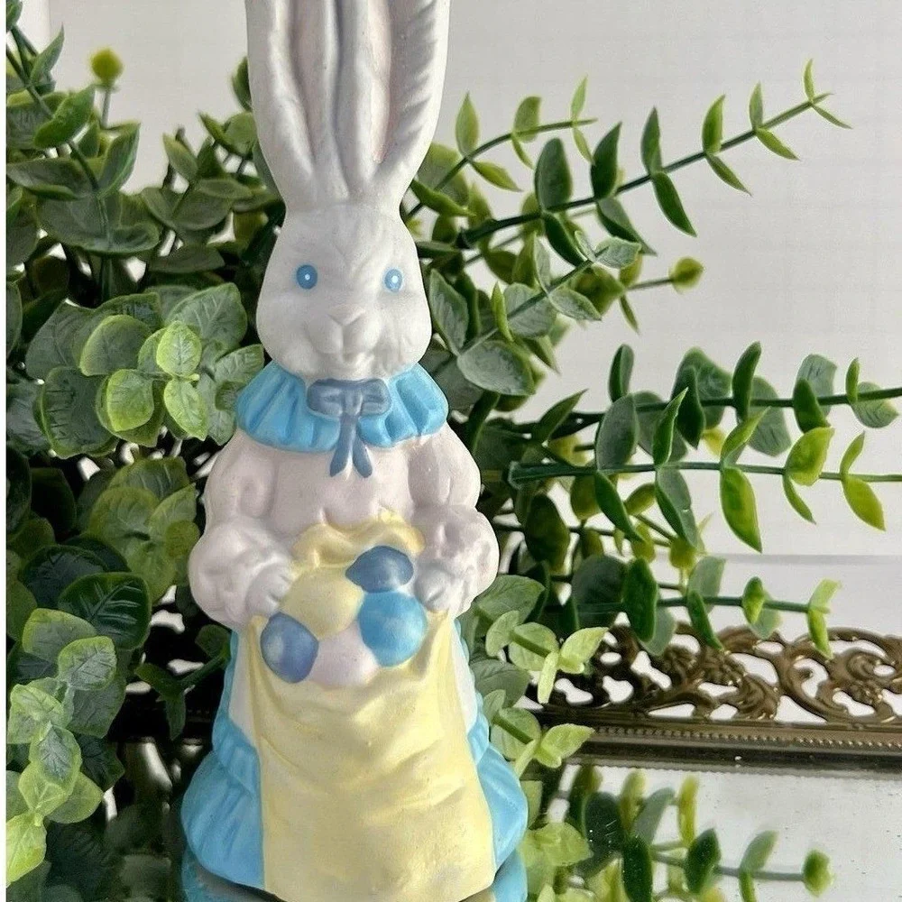 Bell Porcelain Bunny Spring Hand Painted Ceramic Easter Figurine Vintage Decor